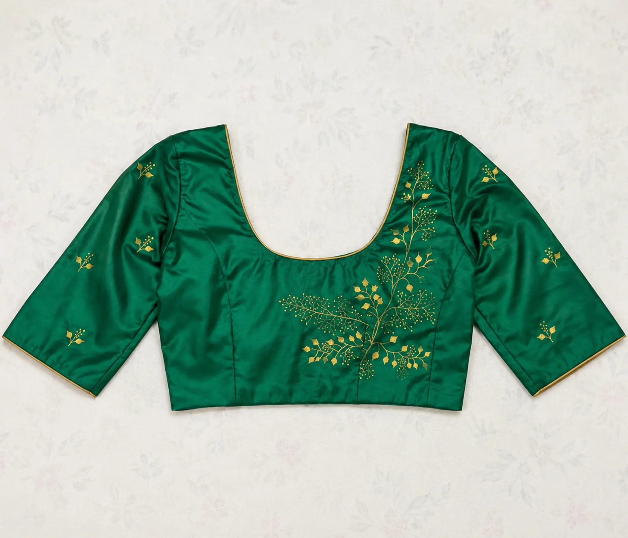 Hand-Painted Emerald Green Silk blouse